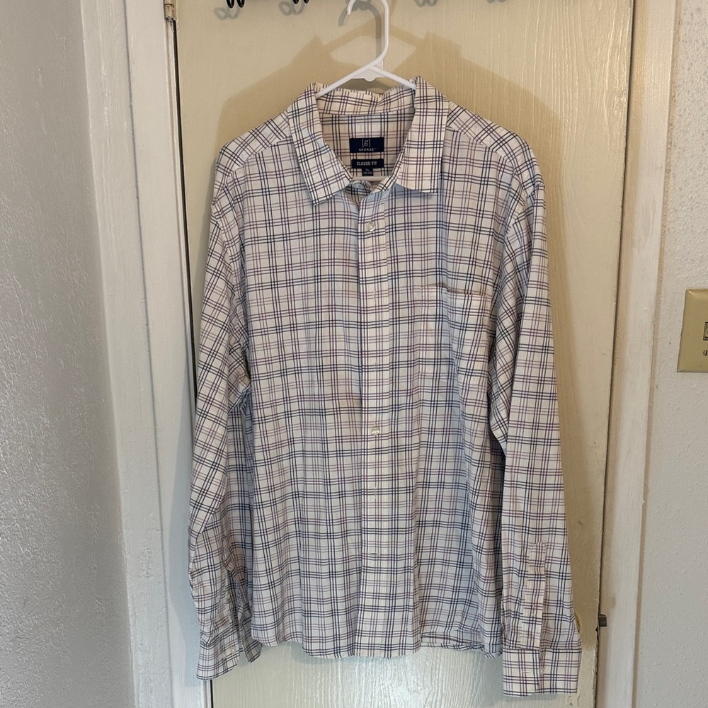 George Men's Casual Plaid Shirt - Blue and White